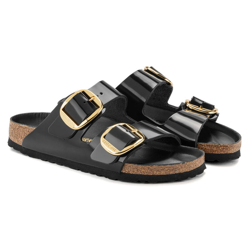 Birkenstock Arizona Big Buckle Natural Leather Patent High Shine Black Women's