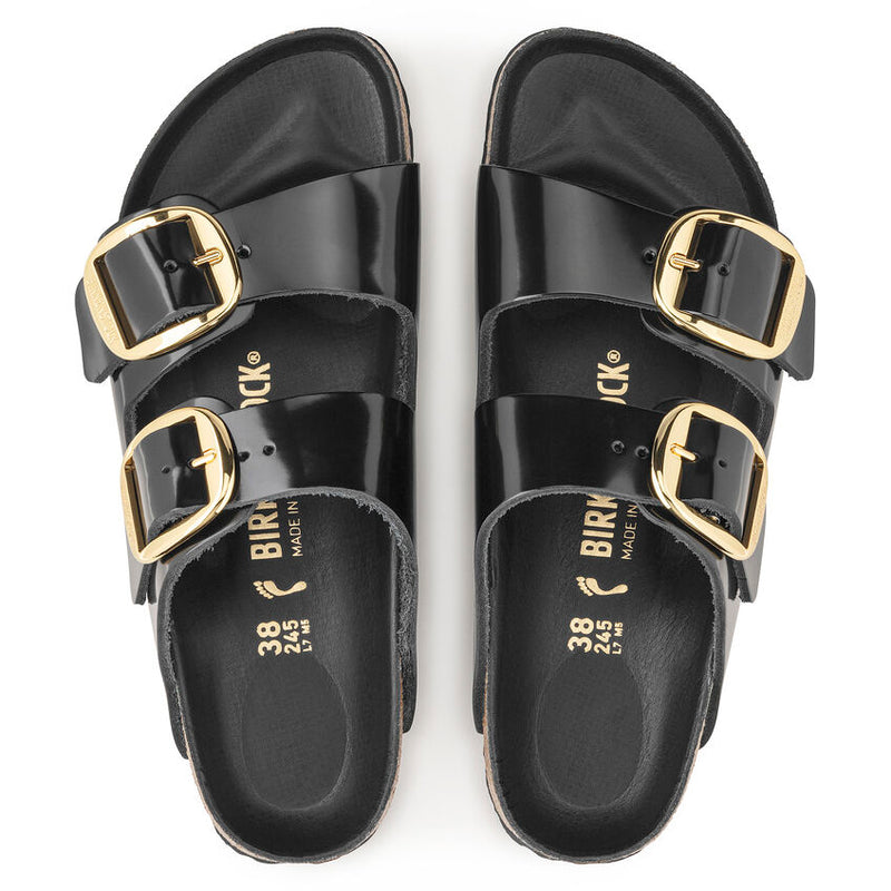 Birkenstock Arizona Big Buckle Natural Leather Patent High Shine Black Women's