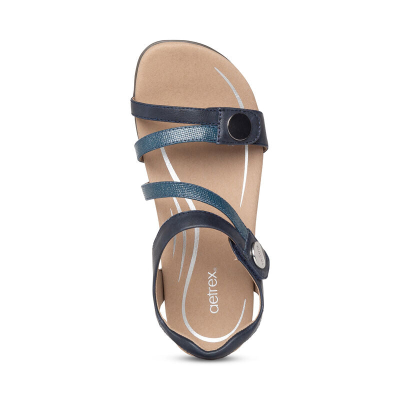 Aetrex Jess Adjustable Quarter Strap Navy Women's Sandal 5