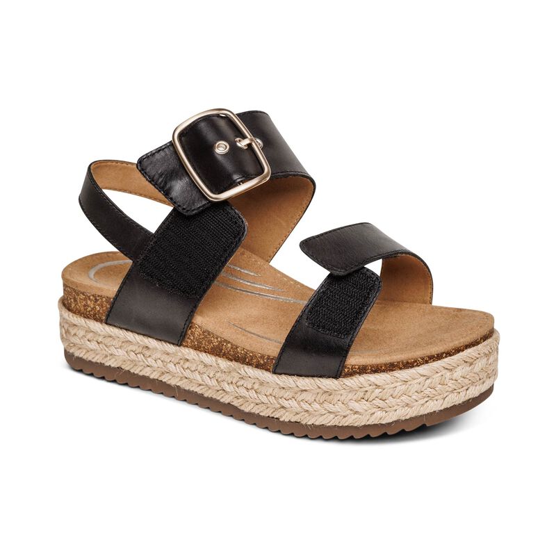 Aetrex Vania Platform Black Women's Sandal 7