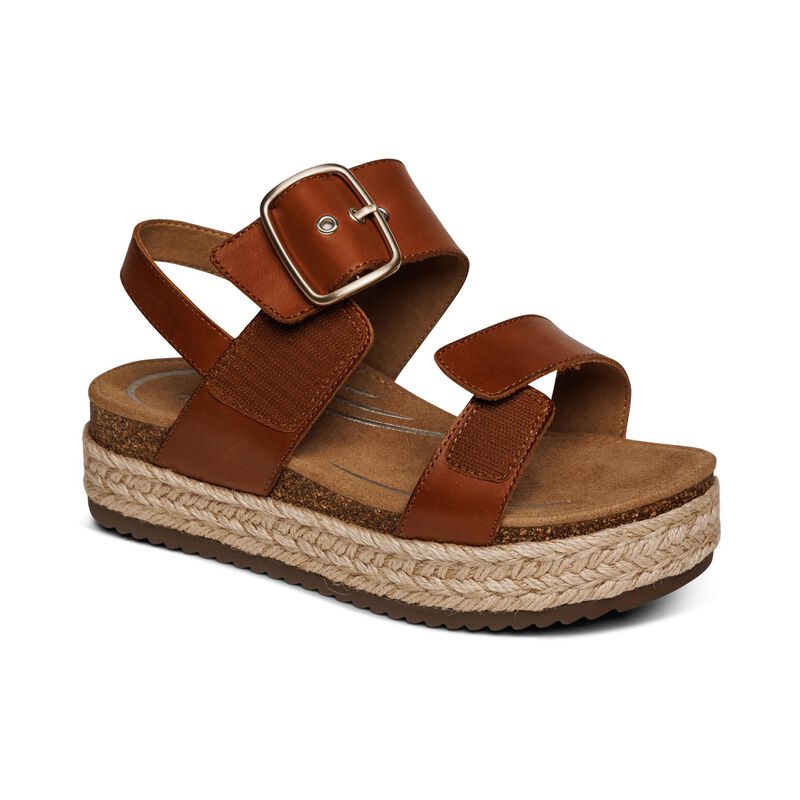 Aetrex Vania Platform Cognac Women's Sandal 7