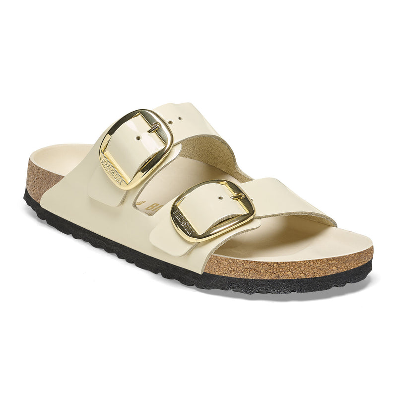 Birkenstock Arizona Big Buckle Natural Leather Patent High Shine Ecru Women's