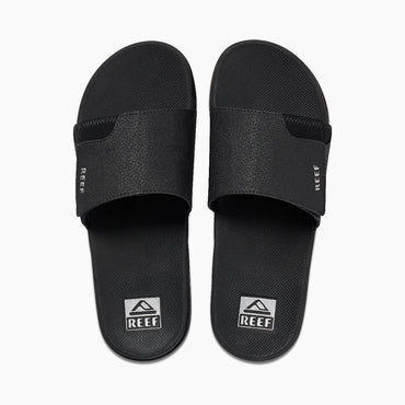 Reef Fanning Slide Black Silver Men's  4