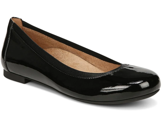 Vionic Anita Black Crinkle Patent Flat Women's