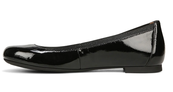 Vionic Anita Black Crinkle Patent Flat Women's