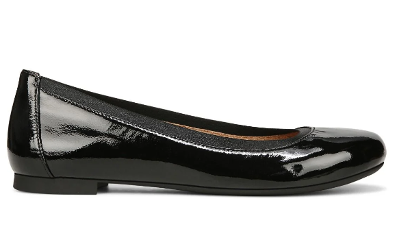 Vionic Anita Black Crinkle Patent Flat Women's