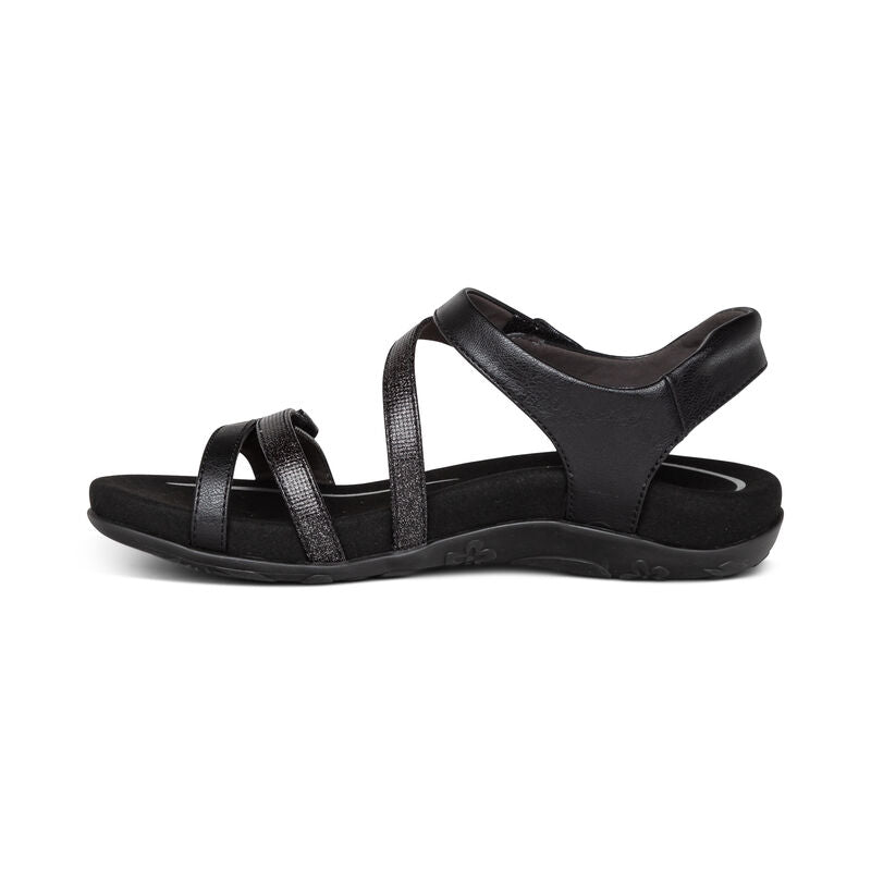 Aetrex Jess Adjustable Quarter Strap Sandal Black