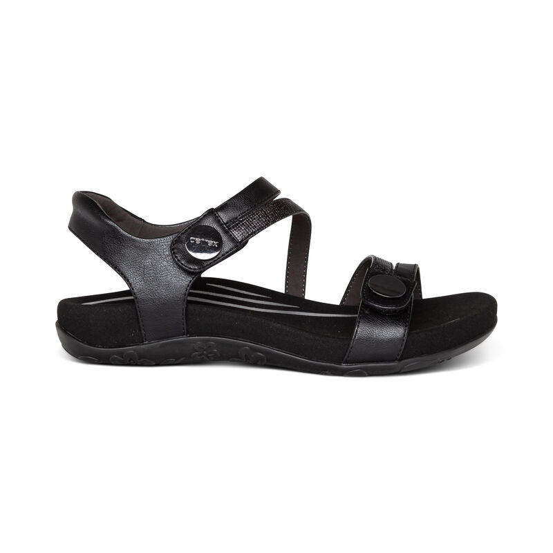 Aetrex Jess Adjustable Quarter Strap Sandal Black