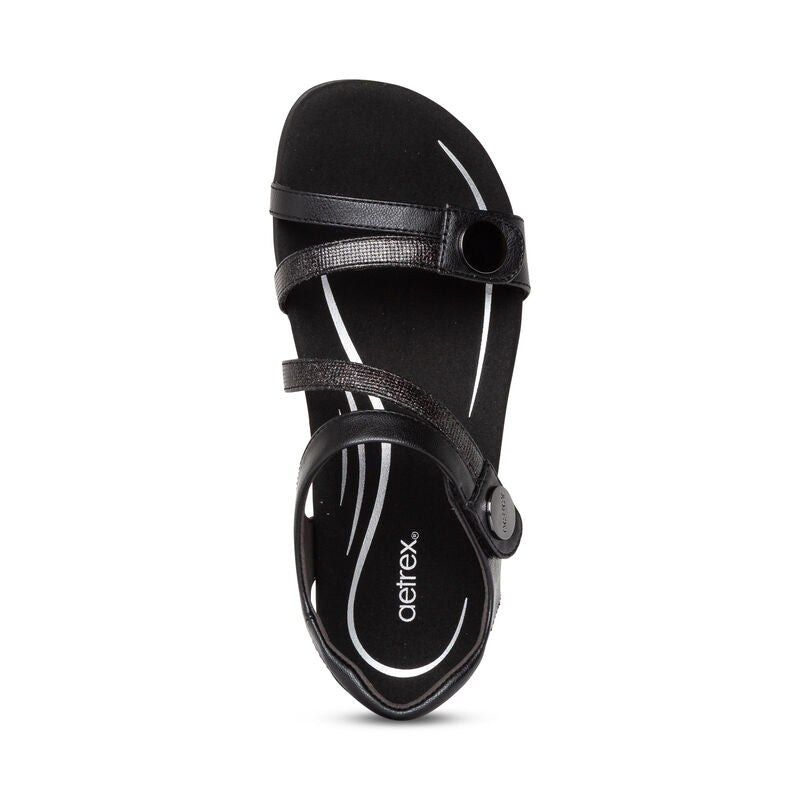 Aetrex Jess Adjustable Quarter Strap Sandal Black