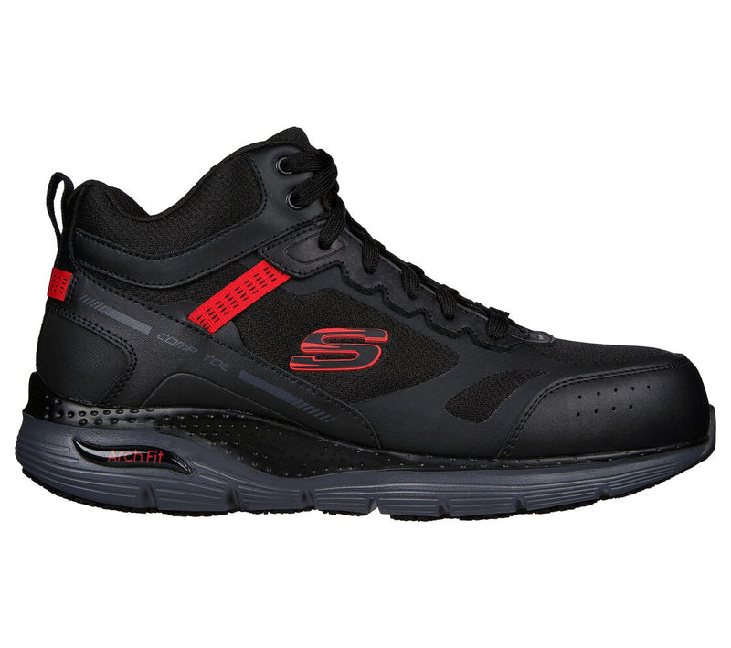 Skechers Work Bensen Arch Fit Slip Resistant Black Red Men's