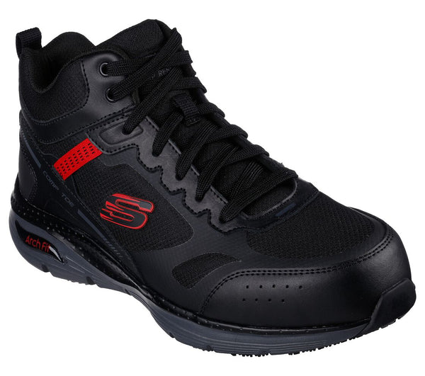 Skechers Work Bensen Arch Fit Slip Resistant Black Red Men's